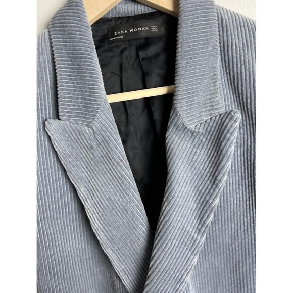 Zara Blue Corduroy Blazer & Flare Pants Outfit Set Size Small Dressy Women’s - Picture 6 of 16